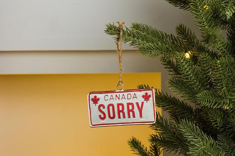 Abbott Metal Canada Sorry License Plate Ornament