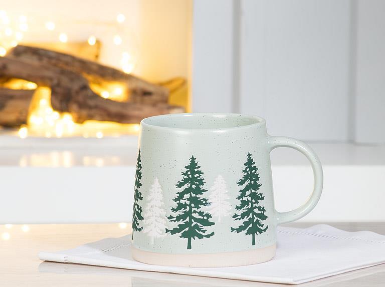 Abbott Wide Base Mug with Pine Trees Green