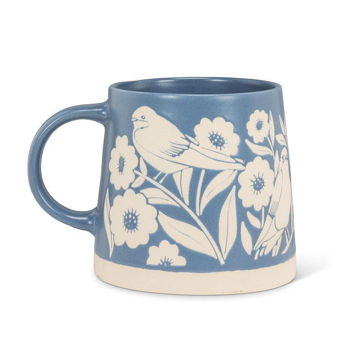 Abbott Wide Base Mug Maple Leaves & Bird Blue
