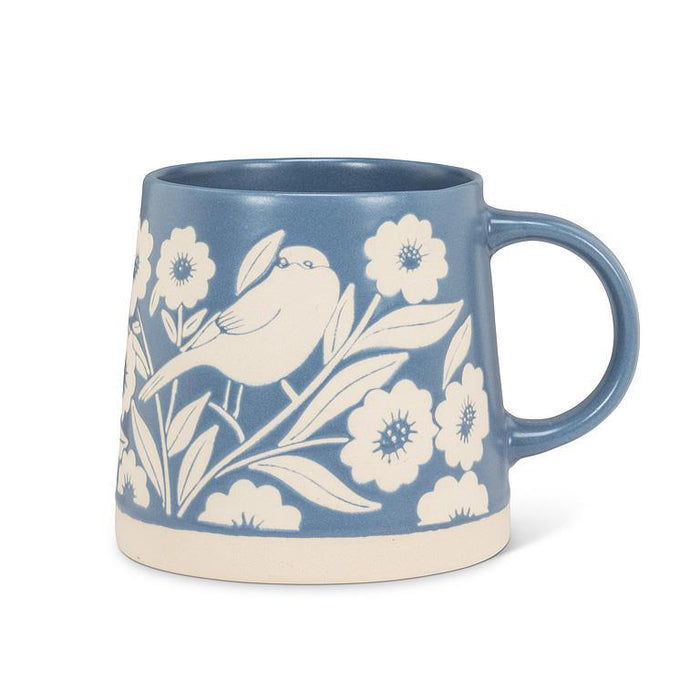 Abbott Wide Base Mug Maple Leaves & Bird Blue