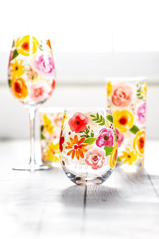 Abbott Stemless Wine Glass Bold Floral - Bear Country Kitchen