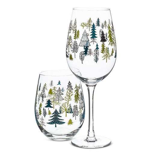 Abbott Stemless Wine Glass Allover Trees - Bear Country Kitchen