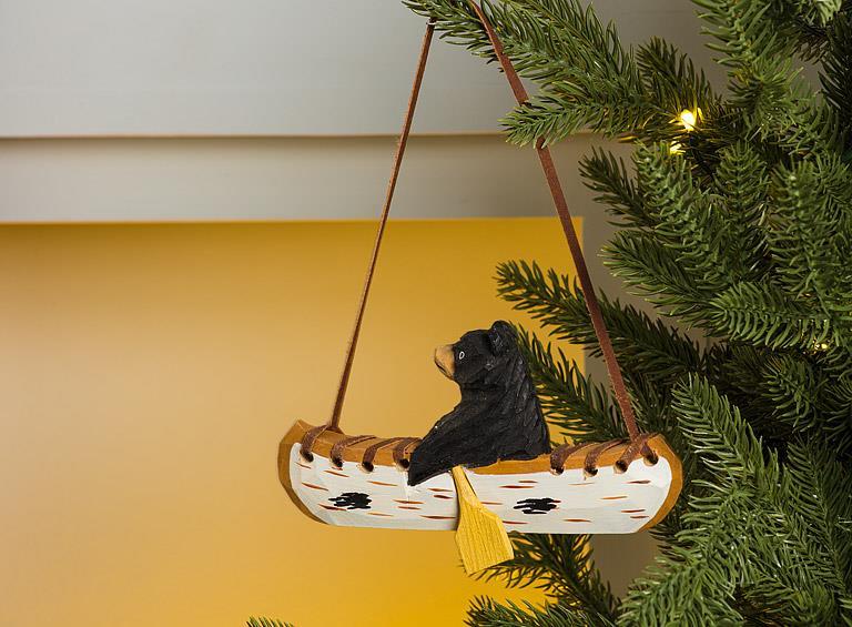 Abbott Carved Ornament Bear In Canoe - Bear Country Kitchen