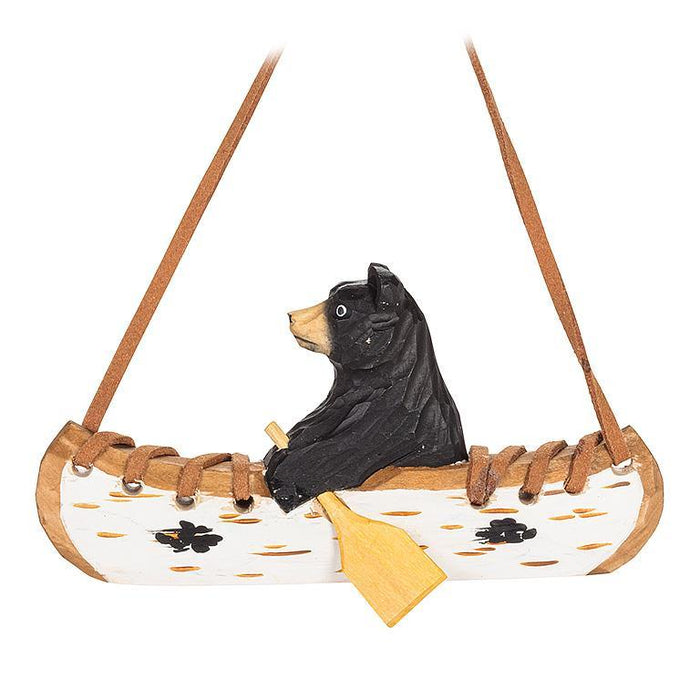 Abbott Carved Ornament Bear In Canoe - Bear Country Kitchen