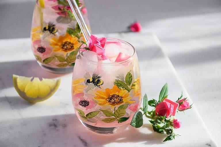 Abbott Stemless Wine Glass Sunflowers & Bees - Bear Country Kitchen