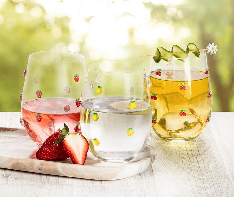 Abbott Stemless Wine Glass with Strawberries - Bear Country Kitchen