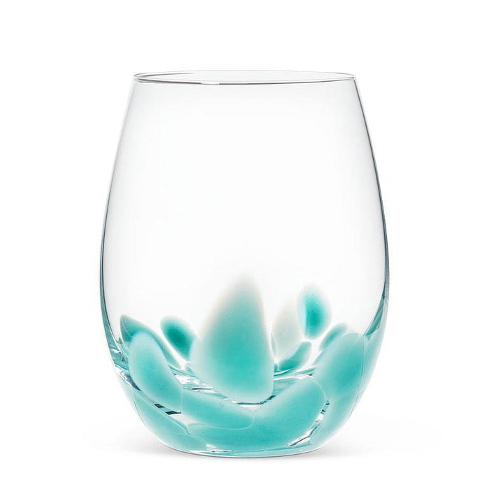 Abbott Stemless Wine Glass Fused Dots Turquoise - Bear Country Kitchen