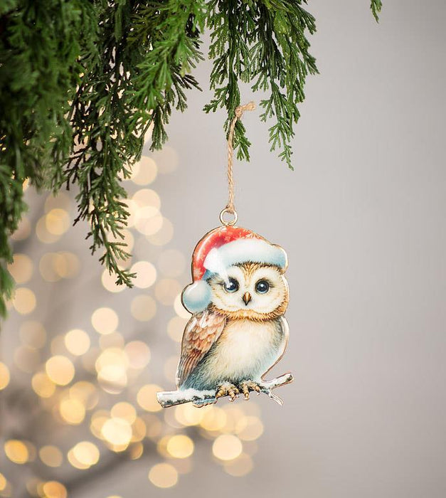 Abbott Ornament Owl in Santa Hat