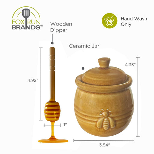 Fox Run Ceramic Honey Jar with Wooden Dipper - Bear Country Kitchen