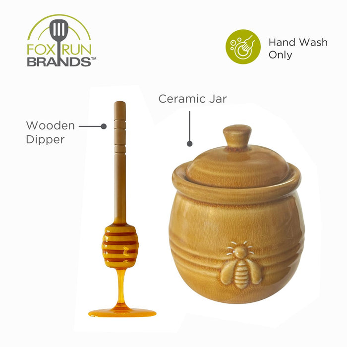 Fox Run Ceramic Honey Jar with Wooden Dipper - Bear Country Kitchen
