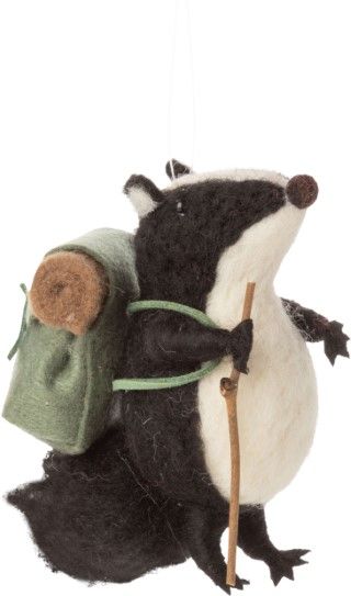 Silver Tree Ornament Felt Hiking Badger - Bear Country Kitchen