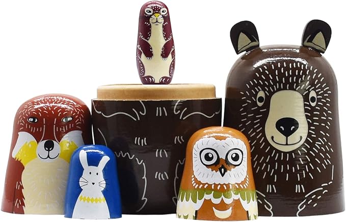 Silver Tree Set of 5 Nesting Animal Dolls