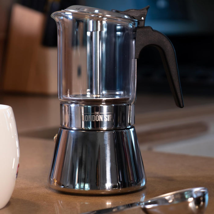 The London Sip Stainless Steel Espresso Maker - Glass Carafe 6 Cup - Bear Country Kitchen