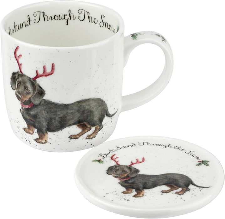 Wrendale Mug & Coaster Set Dachshund Snow - Bear Country Kitchen