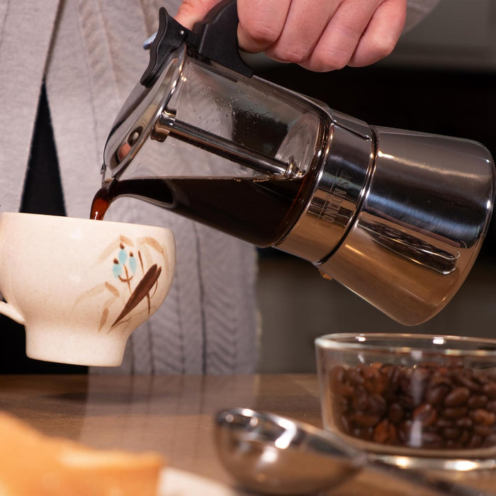 The London Sip Stainless Steel Espresso Maker - Glass Carafe 6 Cup - Bear Country Kitchen