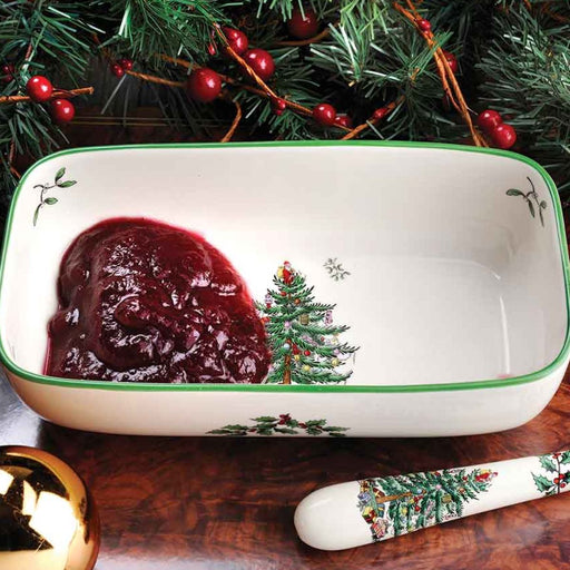 Spode Christmas Tree Cranberry Server With Slotted Spoon - Bear Country Kitchen
