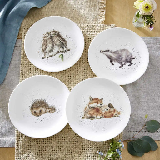 Wrendale Coupe Plate 8"  Set of 4 Badger, Hedgehog, Fox, Owl - Bear Country Kitchen