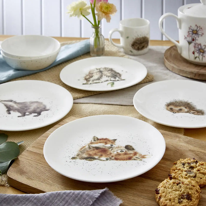 Wrendale Coupe Plate 8"  Set of 4 Badger, Hedgehog, Fox, Owl - Bear Country Kitchen