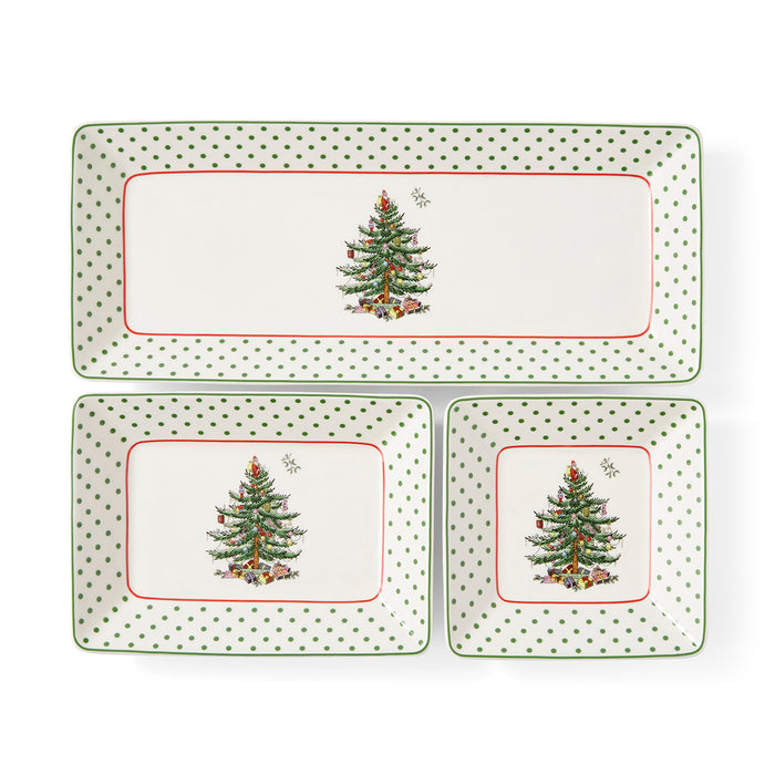 Spode Christmas Tree Polka Dot  Set of 3 Nesting Trays - Bear Country Kitchen