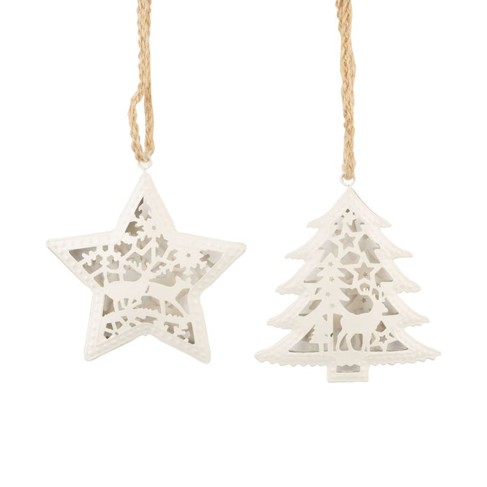 Silver Tree Ornament Metal Star Or Tree With Reindeer Filigree - Bear Country Kitchen