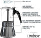 The London Sip Stainless Steel Espresso Maker - Glass Carafe 6 Cup - Bear Country Kitchen