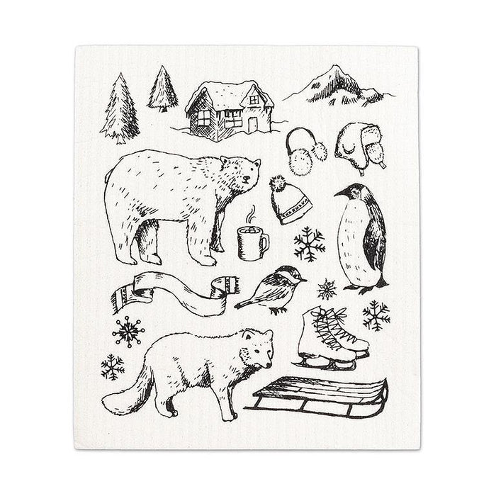Abbott Set Of 2 Swedish Dishcloths Winter Sketch Icon - Bear Country Kitchen