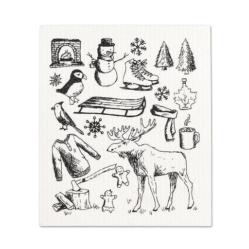 Abbott Set Of 2 Swedish Dishcloths Winter Sketch Icon - Bear Country Kitchen