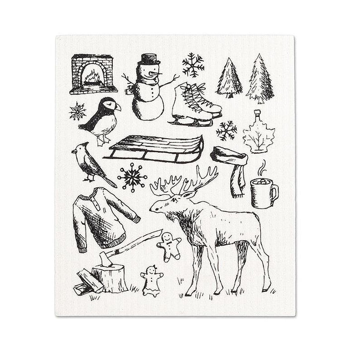 Abbott Set Of 2 Swedish Dishcloths Winter Sketch Icon - Bear Country Kitchen