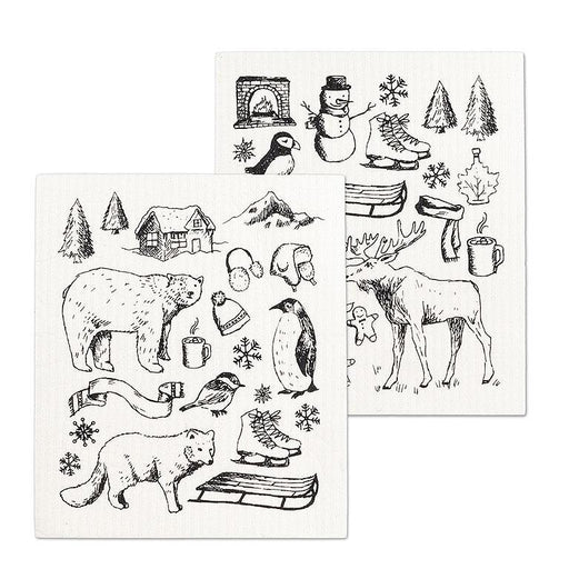 Abbott Set Of 2 Swedish Dishcloths Winter Sketch Icon - Bear Country Kitchen