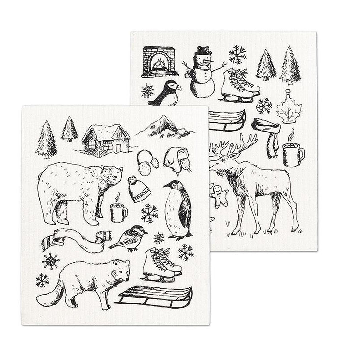 Abbott Set Of 2 Swedish Dishcloths Winter Sketch Icon - Bear Country Kitchen