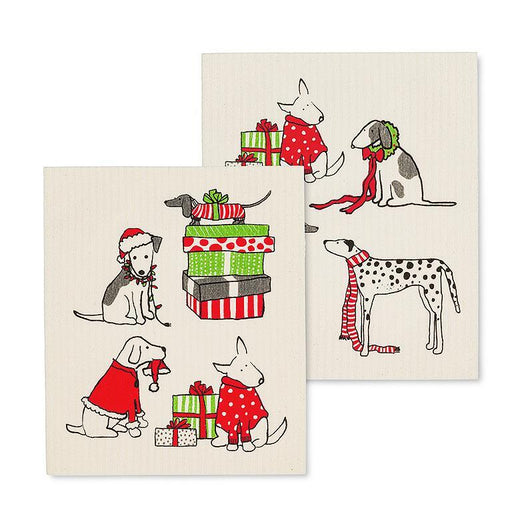 Abbott Set Of 2 Swedish Dishcloths Holiday Dogs - Bear Country Kitchen