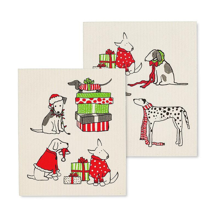 Abbott Set Of 2 Swedish Dishcloths Holiday Dogs - Bear Country Kitchen