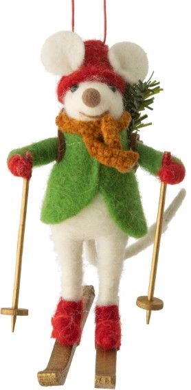 Silver Tree Ornament Felt Skiing Mouse - Bear Country Kitchen
