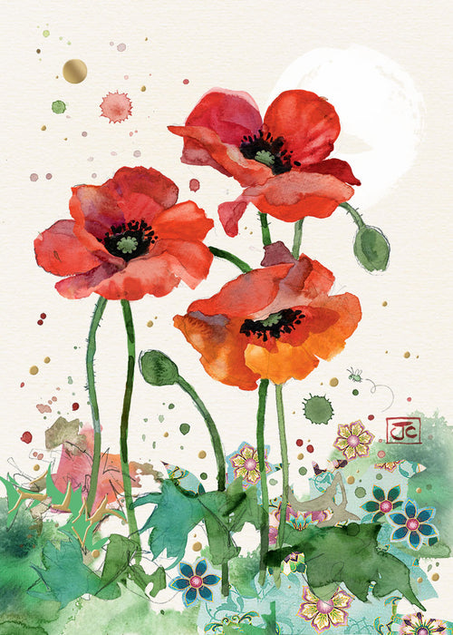 Bug Art Card Three Red Poppies - Bear Country Kitchen