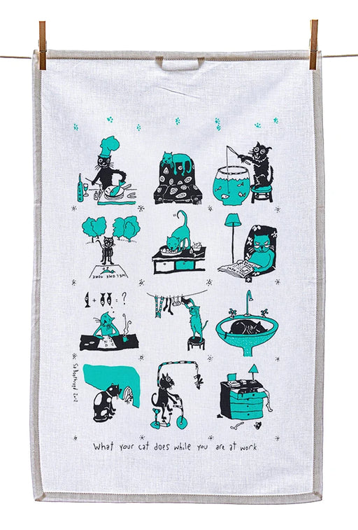 Sa Boothroyd Tea Towel - What your Cat Does - Bear Country Kitchen