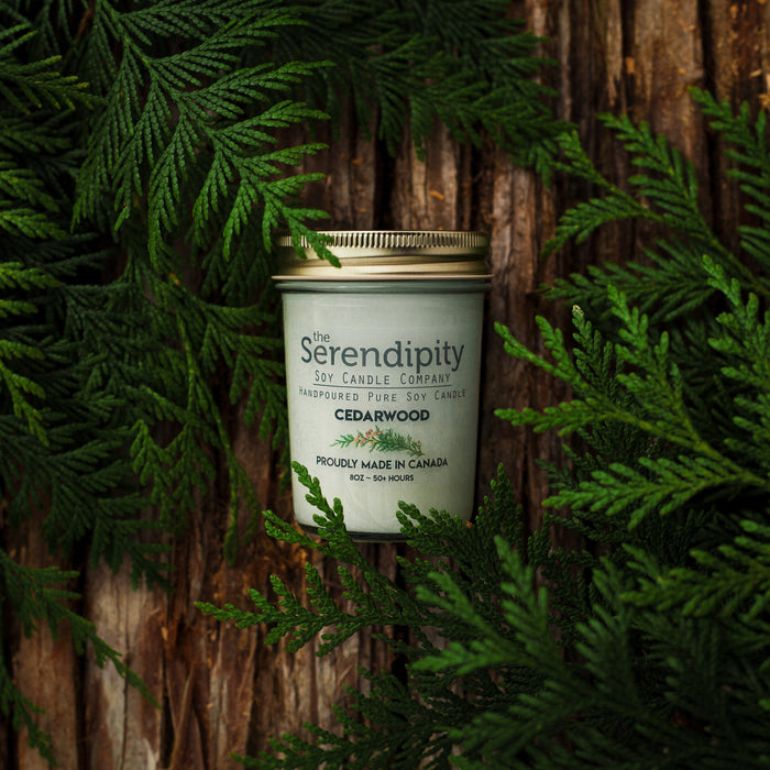 The Serendipity Soy Candle Company 8 Oz Mason Jar Candle Cedarwood - Bear Country Kitchen