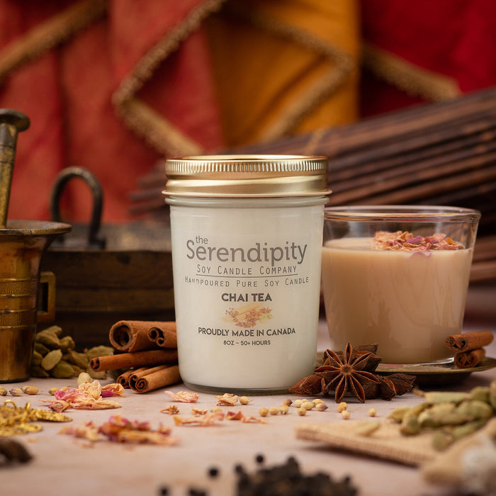 The Serendipity Soy Candle Company 8 Oz Mason Jar Candle Chai Tea - Bear Country Kitchen