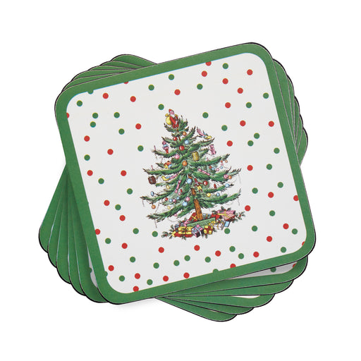 Spode Coasters Set of 6 Christmas Tree Polka Dot - Bear Country Kitchen