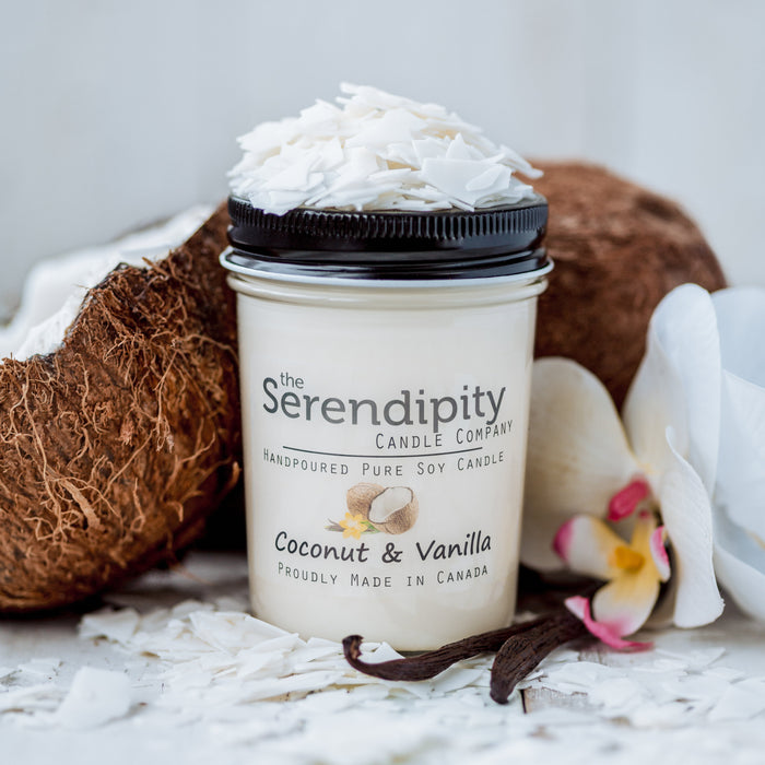 The Serendipity Soy Candle Company 8 Oz Mason Jar Candle Coconut & Vanilla - Bear Country Kitchen