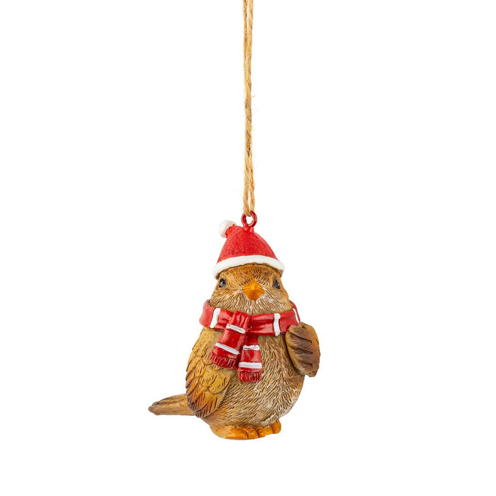 Silver Tree Ornament Resin Bird With Hat & Scarf - Bear Country Kitchen