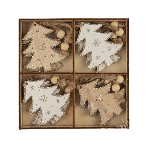 Silver Tree Set Of 8 Ornaments Painted Wood Tree - Bear Country Kitchen