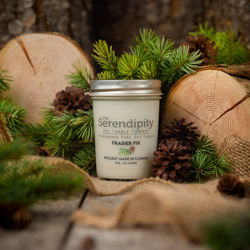 The Serendipity Soy Candle Company 8 Oz Mason Jar Candle Frasier Fir - Bear Country Kitchen