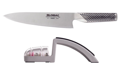 GLOBAL Knife & Sharpener Set 2pc (G2, 220 Grey Sharpener) - Bear Country Kitchen