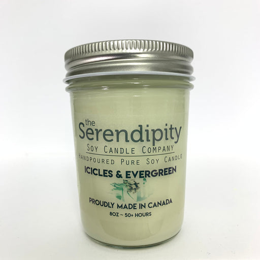 The Serendipity Soy Candle Company 8 Oz Mason Jar Candle Icicles and Evergreen - Bear Country Kitchen