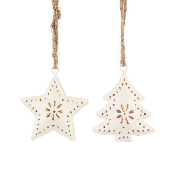 Silver Tree Ornament Embossed Metal Star Or Tree With Gold Snowflake - Bear Country Kitchen