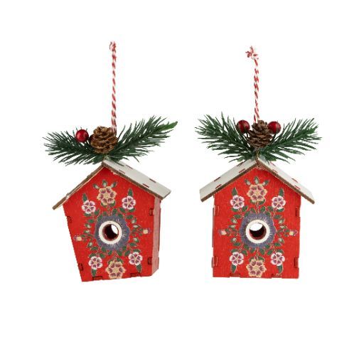 Silver Tree Ornament Painted Wood Bird House - Bear Country Kitchen