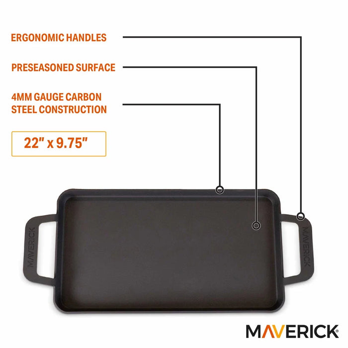 Maverick Preseasoned Carbon Steel Griddle 22Inch