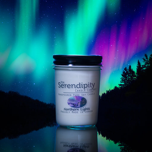 The Serendipity Soy Candle Company  Mason Jar Candle 8OZ Northern Lights - Bear Country Kitchen