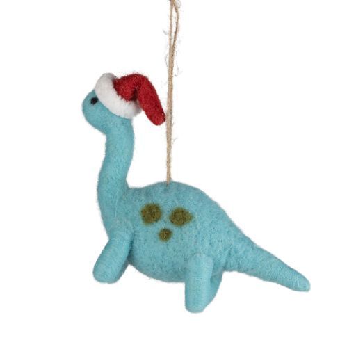 Silver Tree Ornament Felt Dinosaur Blue With Santa Hat - Bear Country Kitchen