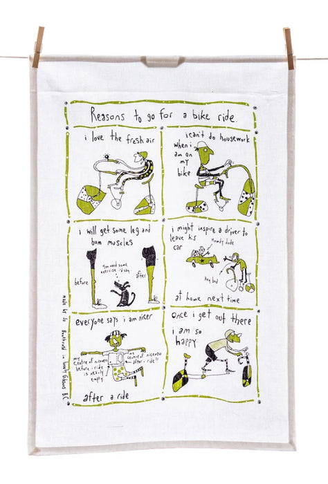 Sa Boothroyd Tea Towel - Reasons to go for a Bike Ride - Bear Country Kitchen